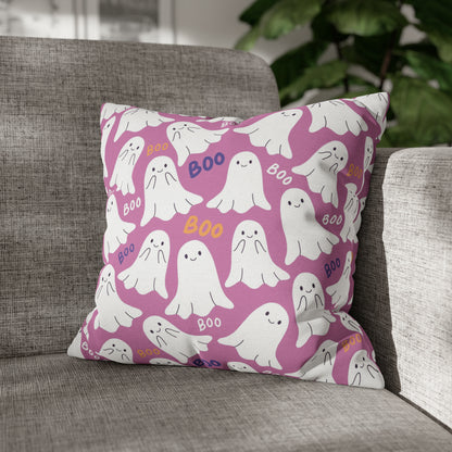 BOO Ghost Decorative Pillowcase Halloween Spooky Ghost Pillow Cover, Pink Square Pillow, 2-Sided Pillow Cover    - HolidayShoppingFinds