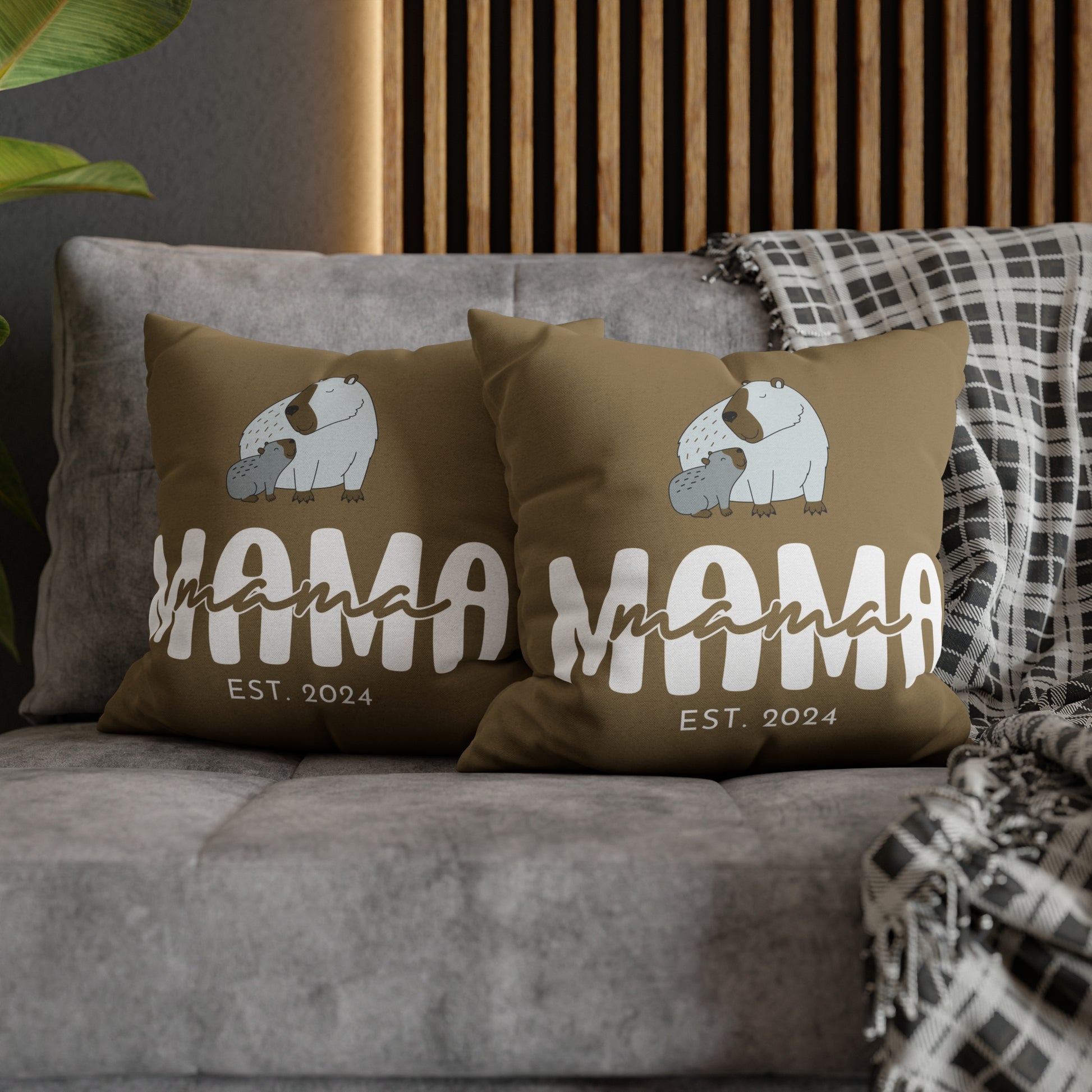 Personalized Mama Capybara Pillowcase Khaki, Gift For Mom    - HolidayShoppingFinds