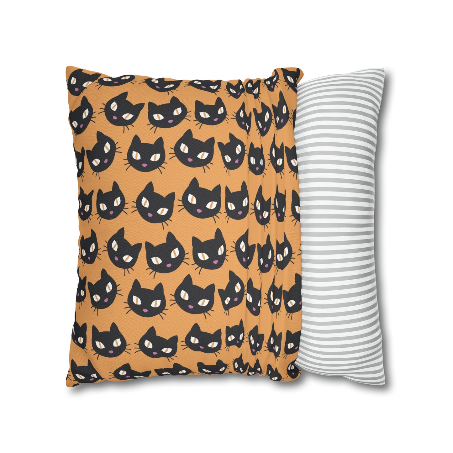 Cute Black Cats Halloween Pillowcase, Halloween Orange Throw Pillow Cover, Spooky Pillow, Square 2-Sided Pillow Case    - HolidayShoppingFinds