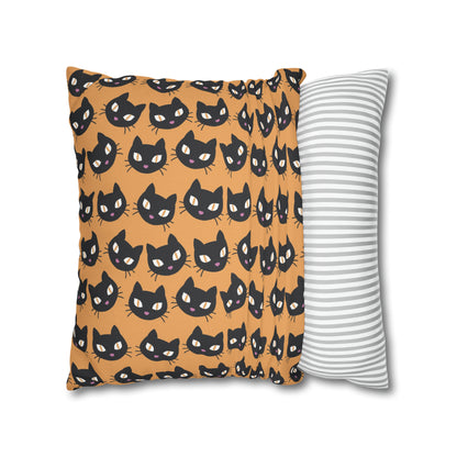 Cute Black Cats Halloween Pillowcase, Halloween Orange Throw Pillow Cover, Spooky Pillow, Square 2-Sided Pillow Case    - HolidayShoppingFinds