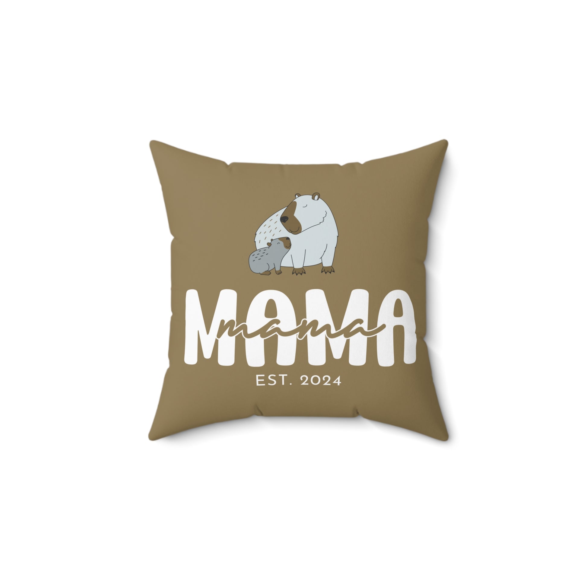 Personalized Mama Capybara Pillow Khaki, Gift For Mom, Custom Pillow with Insert 14" × 14"   - HolidayShoppingFinds