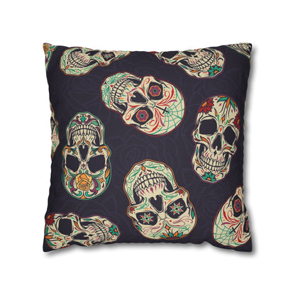 Sugar Skull Pillowcase, Day of the Dead Dia De Los Muertos Purple Pillow, Square 2-Sided Accent Pillow Cover    - HolidayShoppingFinds