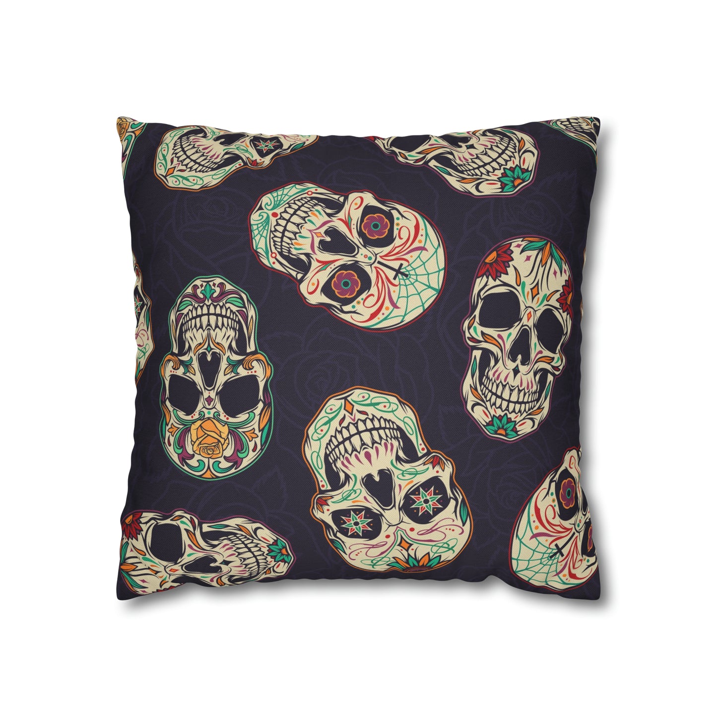 Sugar Skull Pillowcase, Day of the Dead Dia De Los Muertos Purple Pillow, Square 2-Sided Accent Pillow Cover    - HolidayShoppingFinds