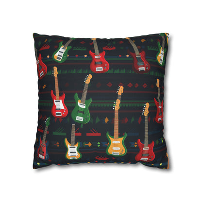 Rockstar Electric Guitar Pillowcase Cover, Red Green Yellow Guitars Accent Pillow    - HolidayShoppingFinds