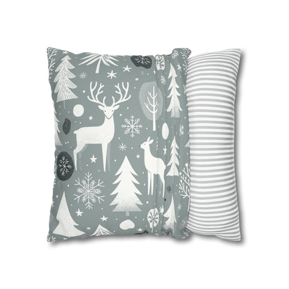 Reindeer Winter Wonderland Pillowcase Gray Holiday Pillow Christmas Gift, Holiday Gift (B)    - HolidayShoppingFinds