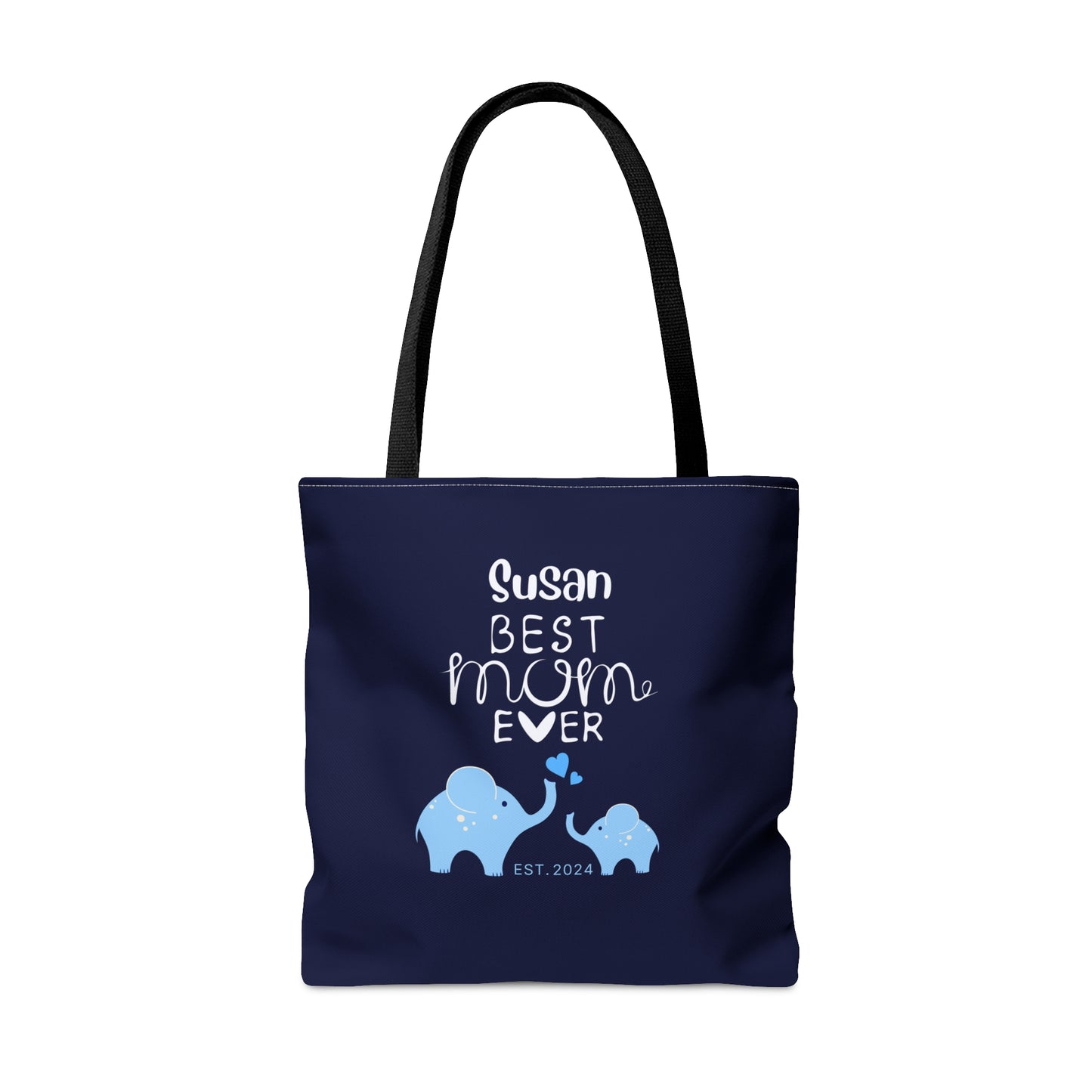 Personalized Best Mom Ever Tote Bag Gift for Mom, Baby Elephants Blue Tote    - HolidayShoppingFinds