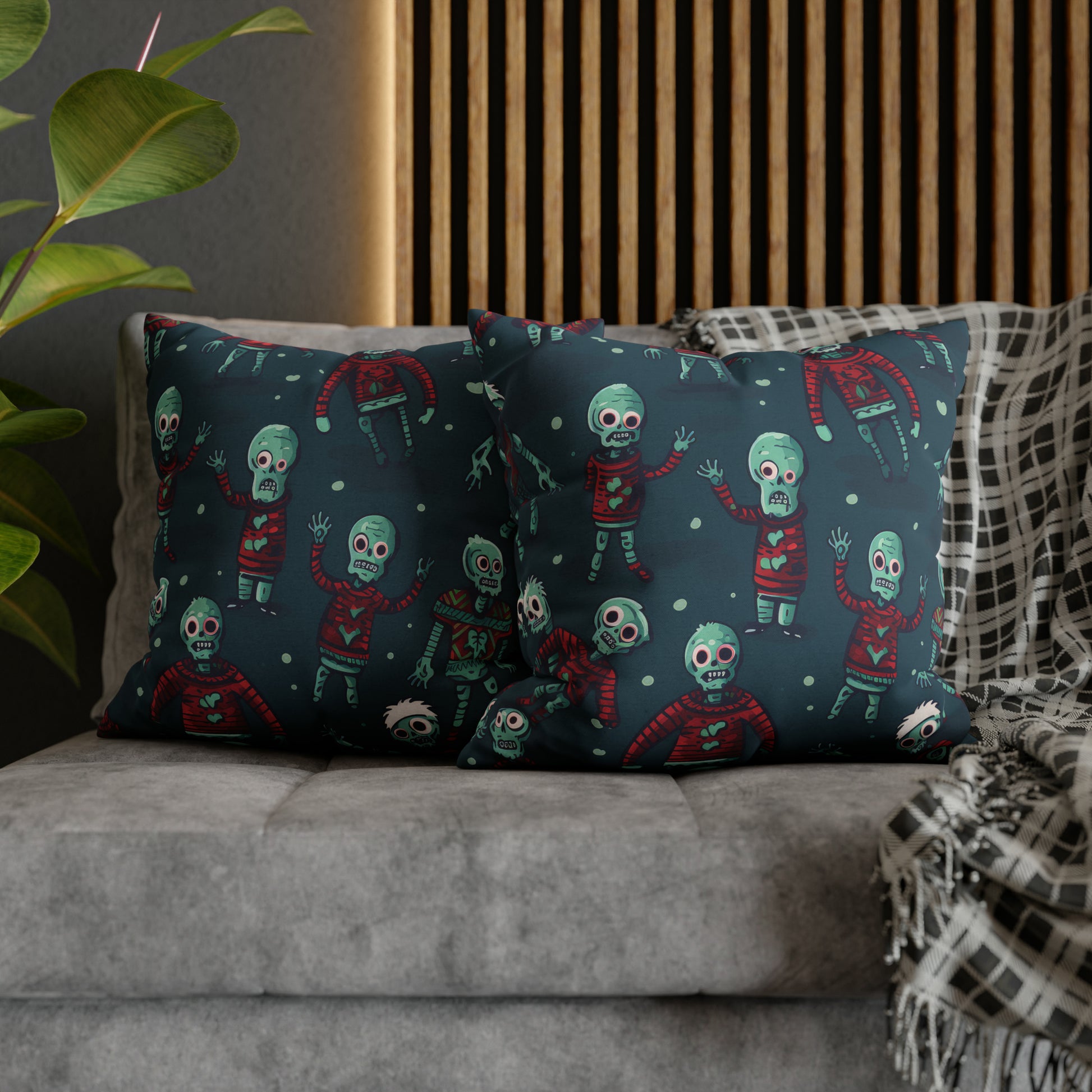 Zombie Decorative Pillowcase, Zombie Home Decor Pillow Cover Teal, Square 2-Sided Pillow    - HolidayShoppingFinds