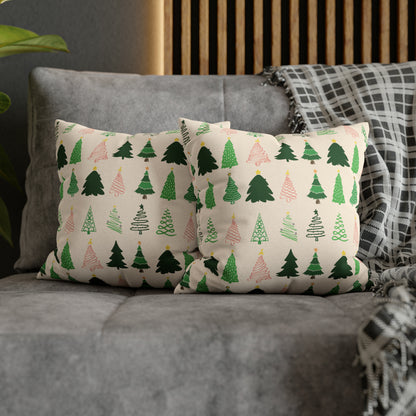 Christmas Trees Square Pillow Case, Creamy Ivory Winter Throw    - HolidayShoppingFinds