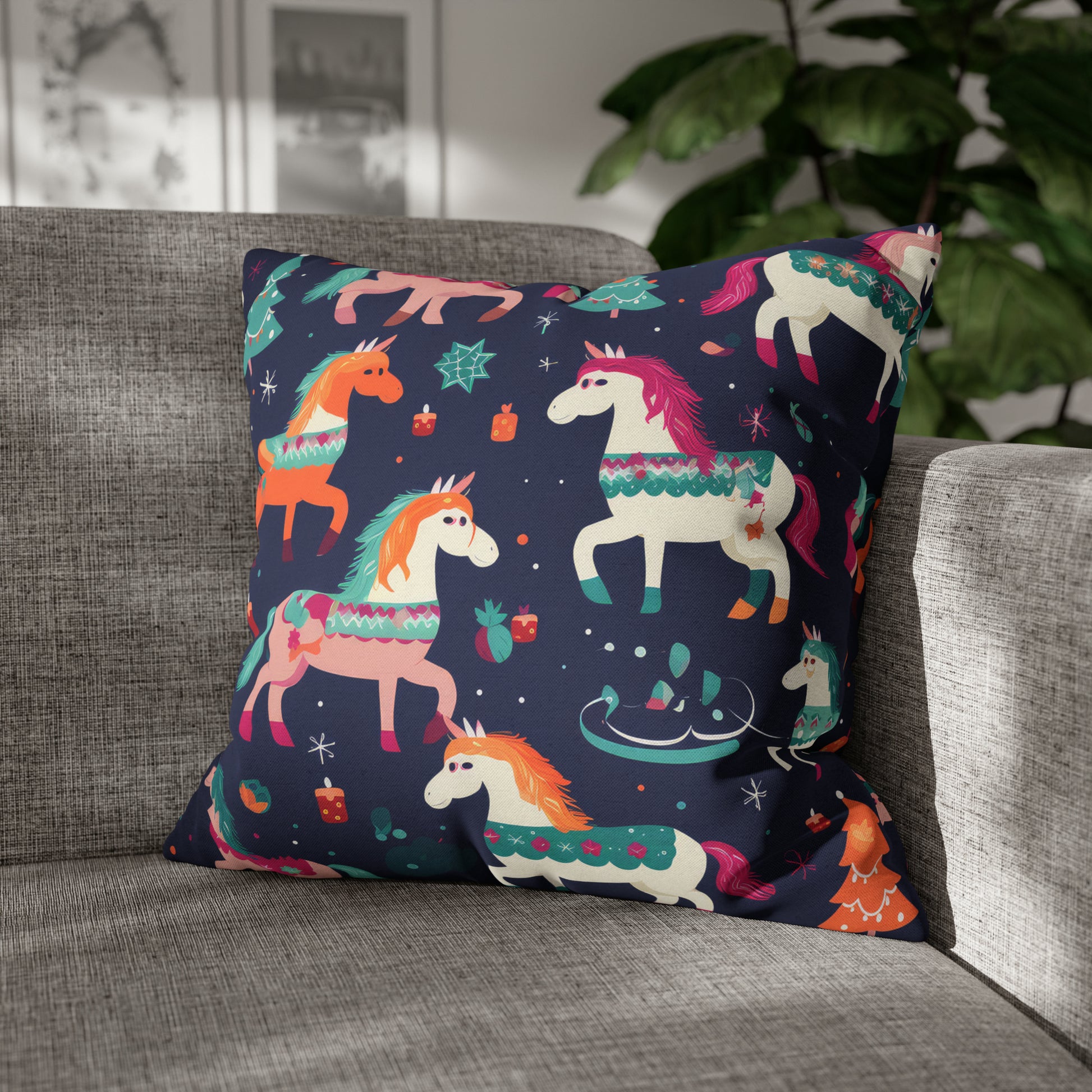 Magical Unicorn Pillowcase, Blue Accent Pillow Case Cover Cushion 20" × 20"   - HolidayShoppingFinds