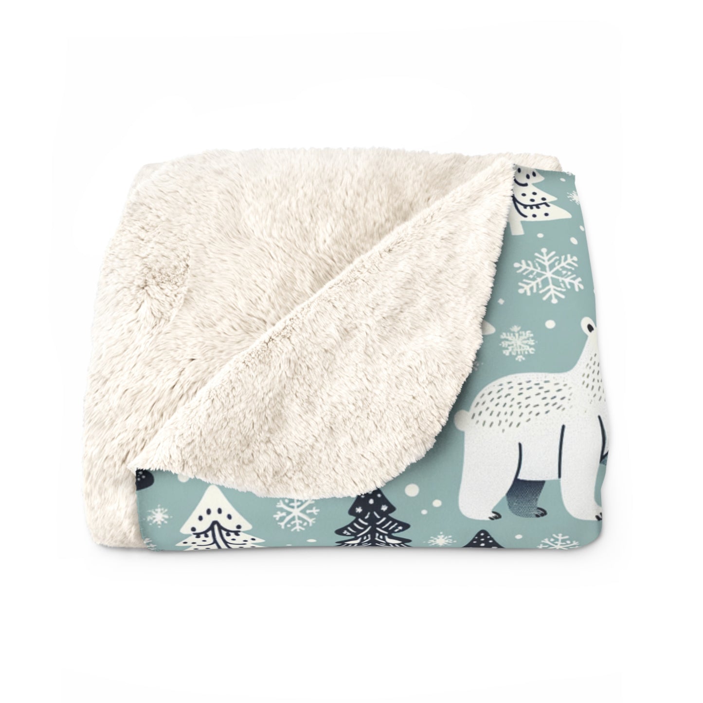 Polar Bears Winter Sherpa Fleece Blanket, Teal Bear Blanket, Christmas Blanket    - HolidayShoppingFinds