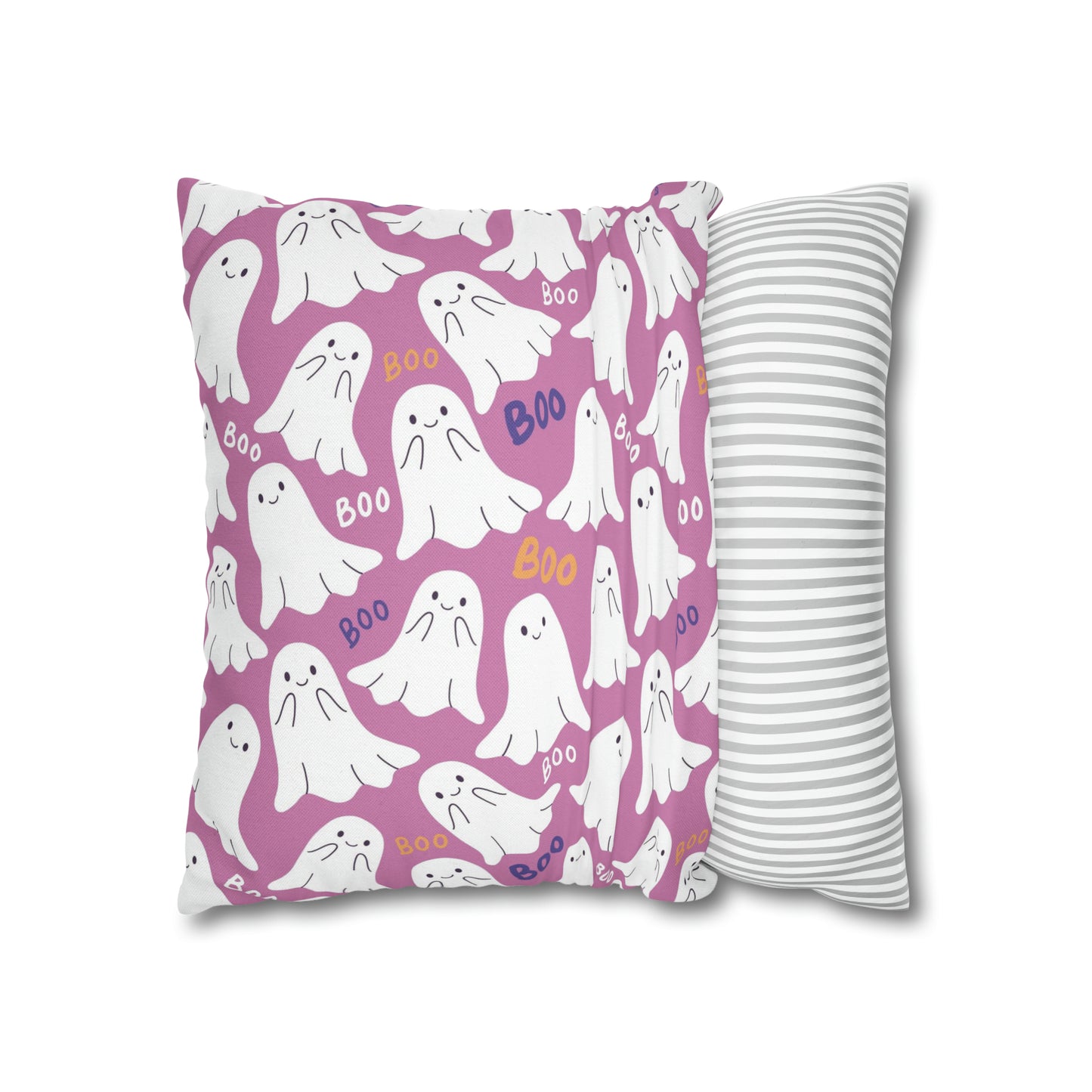 BOO Ghost Decorative Pillowcase Halloween Spooky Ghost Pillow Cover, Pink Square Pillow, 2-Sided Pillow Cover    - HolidayShoppingFinds