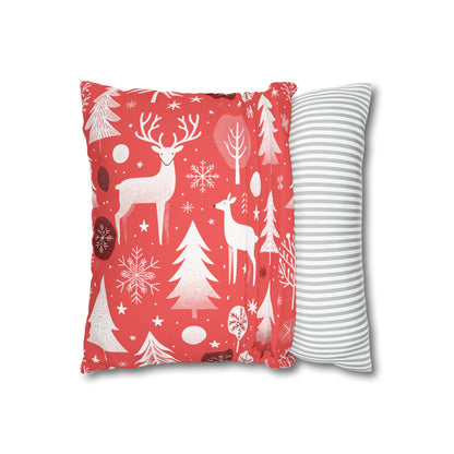 Red Holiday Pillowcase, Winter Pillow Case with Deers, Christmas Trees & Snowflakes, Holiday Gift    - HolidayShoppingFinds