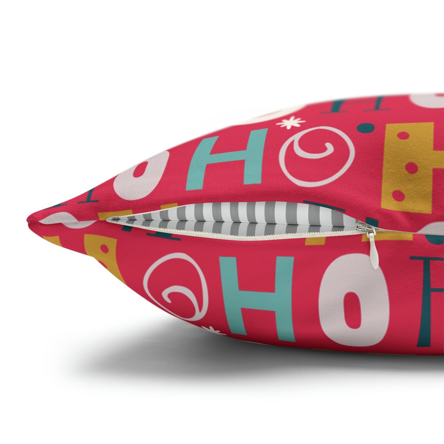 Ho Ho Holiday Patterned Red Square Pillow Case, Christmas Pillow Throw, Holiday Gift    - HolidayShoppingFinds