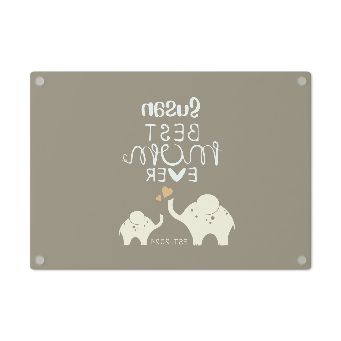 Personalized Best Mom Ever Glass Cutting Board, Gift for Mom, Elephants Cutting Board Khaki    - HolidayShoppingFinds