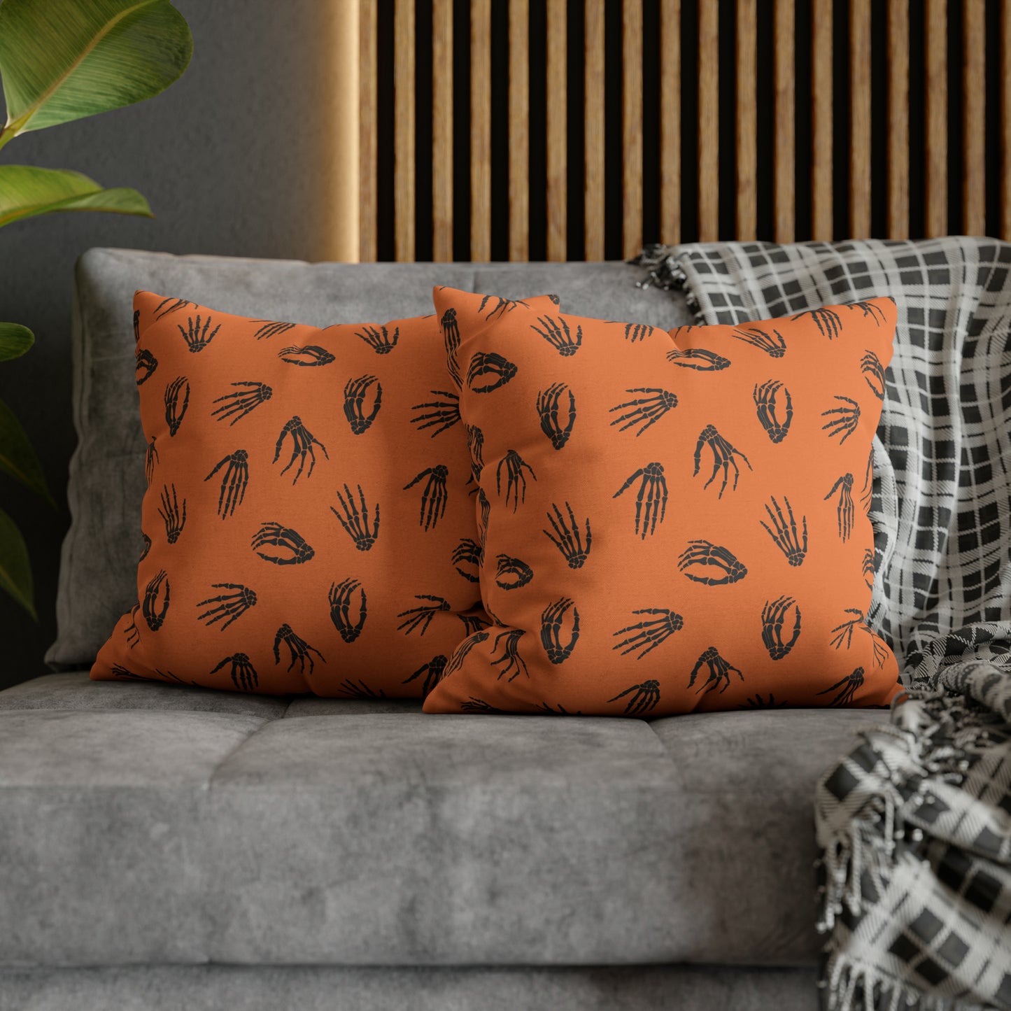 Skeleton Hands Pillowcase Halloween Orange Pillow Spooky Accent Pillow 18" × 18"   - HolidayShoppingFinds