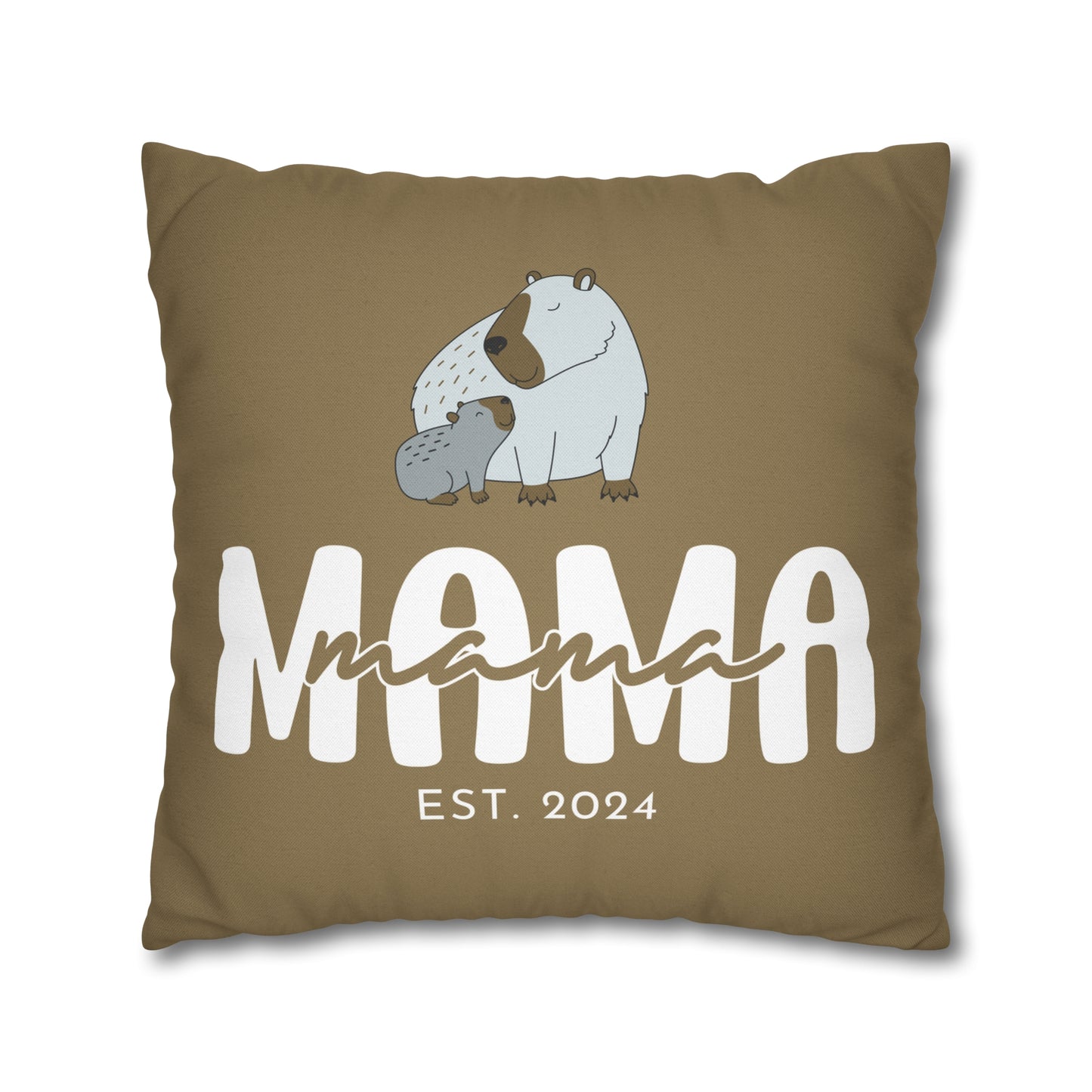 Personalized Mama Capybara Pillowcase Khaki, Gift For Mom    - HolidayShoppingFinds