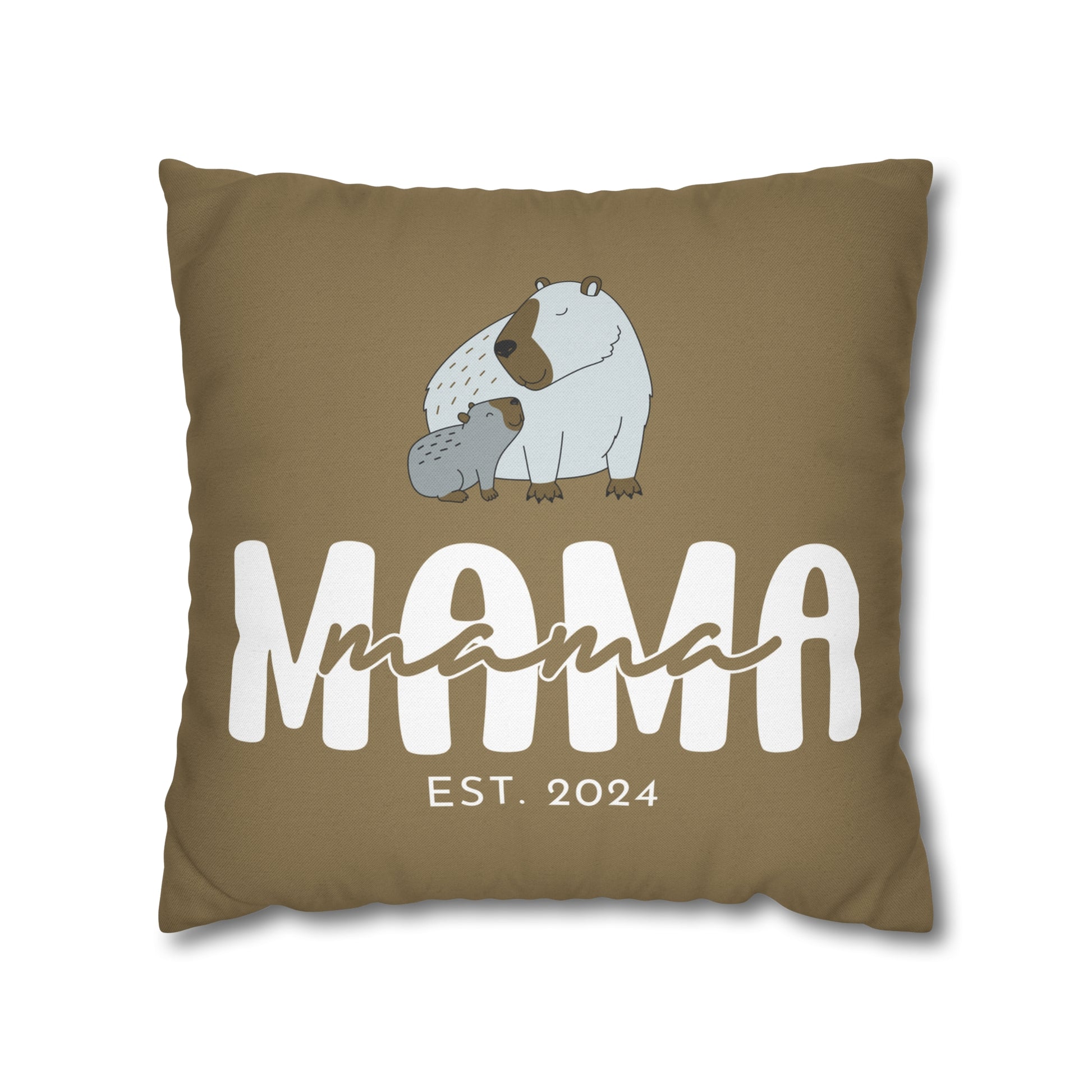 Personalized Mama Capybara Pillowcase Khaki, Gift For Mom    - HolidayShoppingFinds