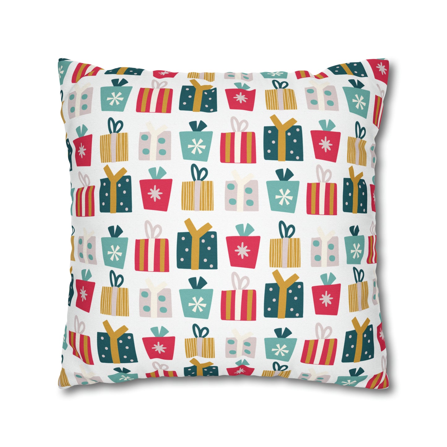 Gift Galore: Colorful Presents on White Square Pillow Case Throw    - HolidayShoppingFinds