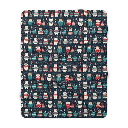 Cute Cats Sherpa Blanket, Kitten Blanket, Kitty Cartoon Blanket, Holiday Gift for Cat Lover Cat Mom, Cozy Throw Blanket, Holiday Gift    - HolidayShoppingFinds