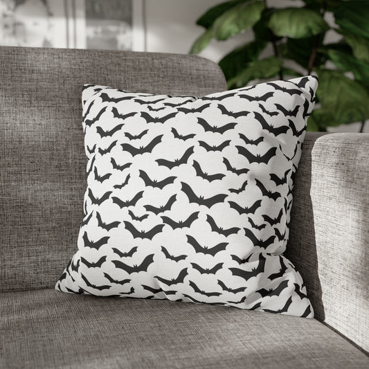 Spooky Bats Pillowcase, Halloween Black Bats White Pillow Cover, 2-Sided Square Minimalistic Decorative Pillow    - HolidayShoppingFinds