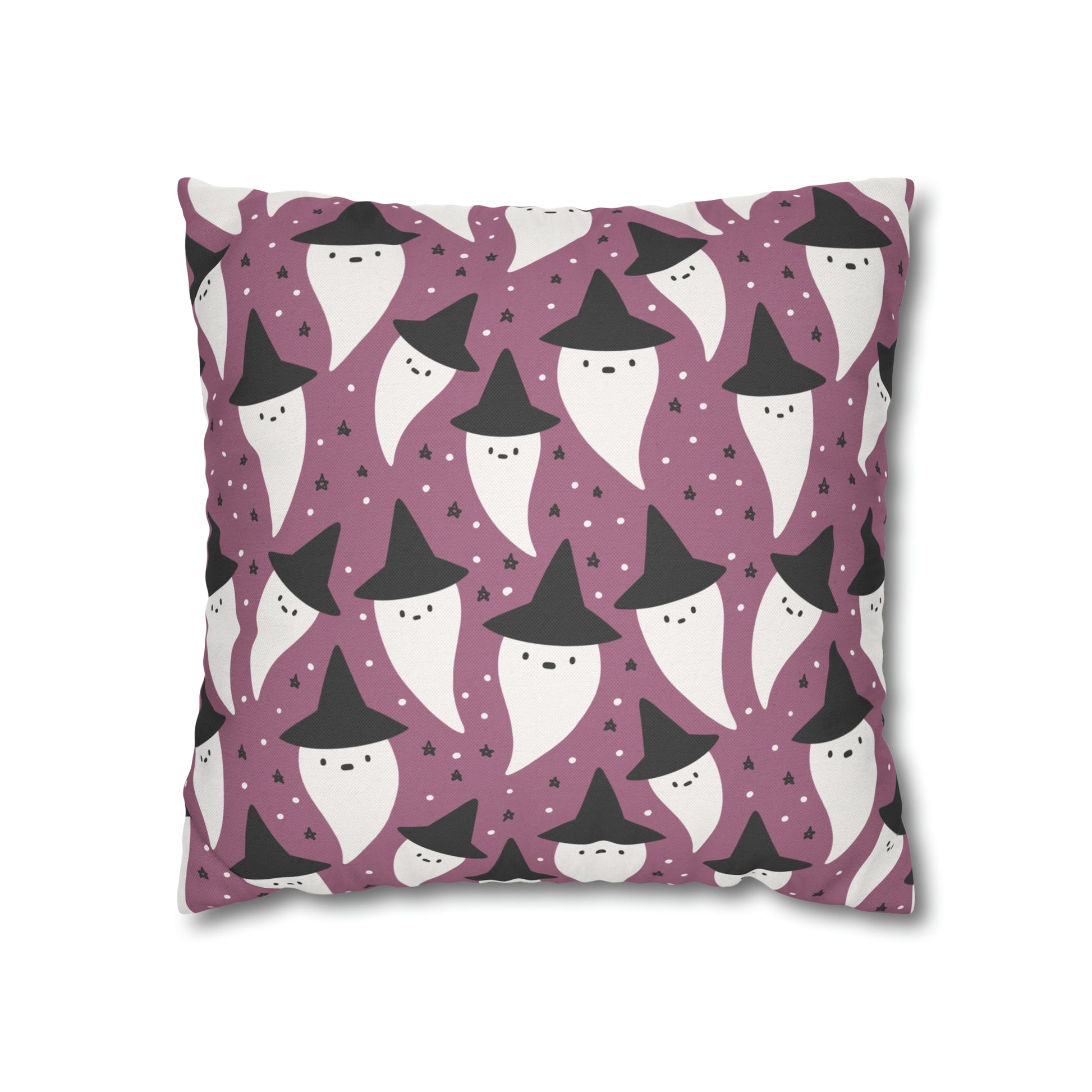 Whimsical Pillowcase, Spooky Ghosts Halloween Purple Pillow Cover, Square Accent Pillow Case    - HolidayShoppingFinds