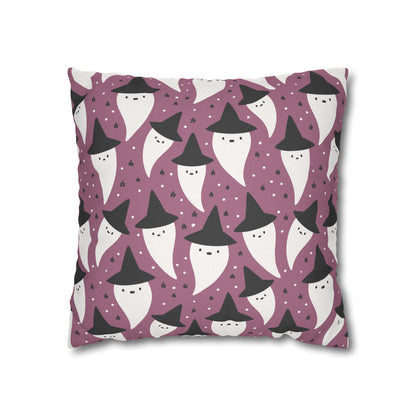 Whimsical Pillowcase, Spooky Ghosts Halloween Purple Pillow Cover, Square Accent Pillow Case    - HolidayShoppingFinds