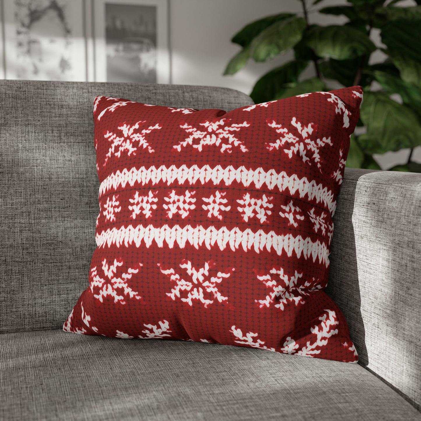 Scandinavian Holiday Pattern Red Square Pillow Case, Christmas Pillow Throw, Holiday Gift 20" × 20"   - HolidayShoppingFinds