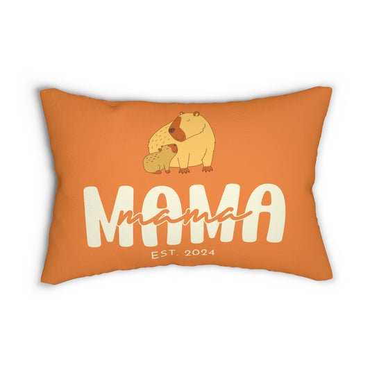 Personalized Mama Capybara Lumbar Pillow Orange, Gift for Mom 20" × 14"   - HolidayShoppingFinds