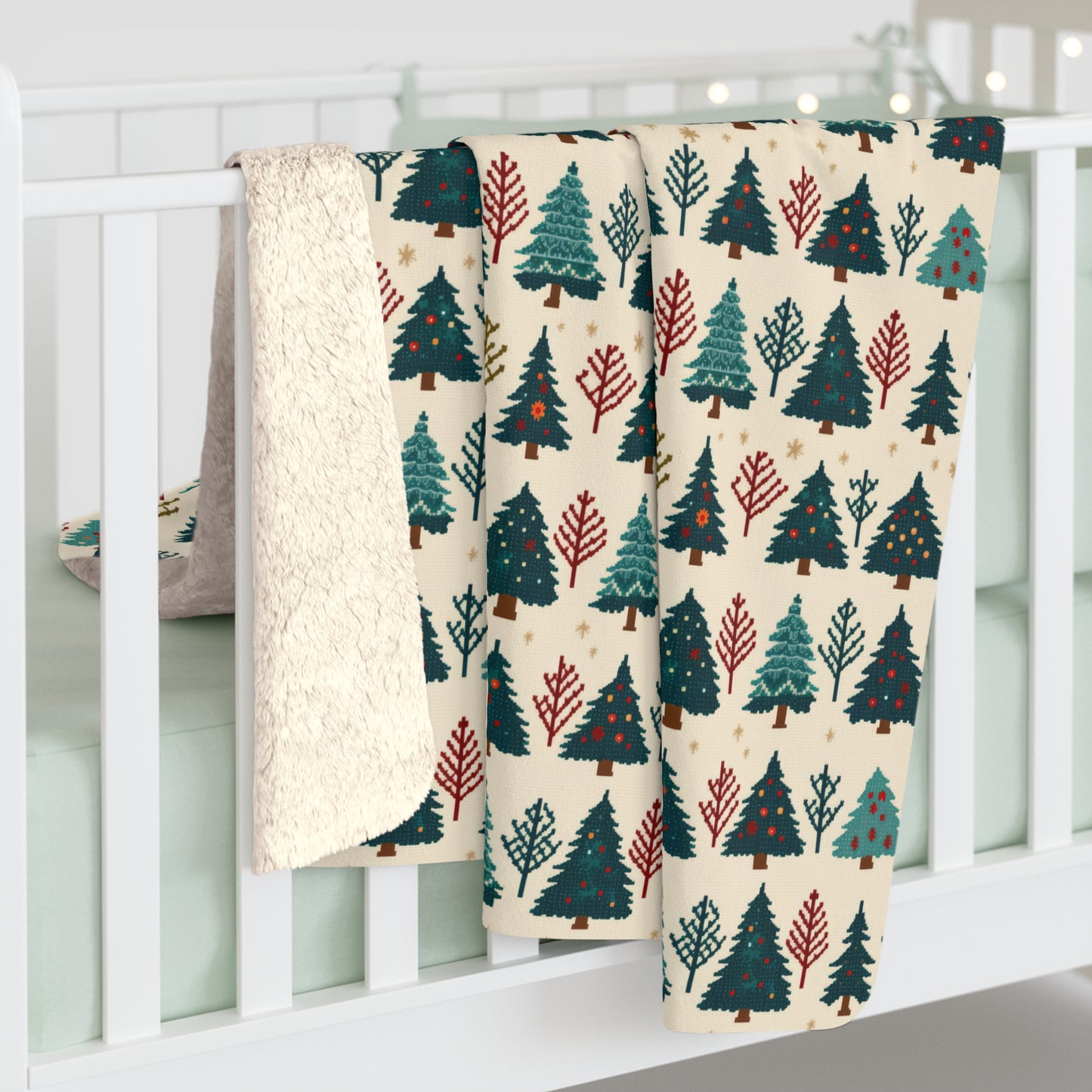 Christmas Trees Sherpa Blanket, Winter Throw Blanket, Christmas Blanket Ivory    - HolidayShoppingFinds