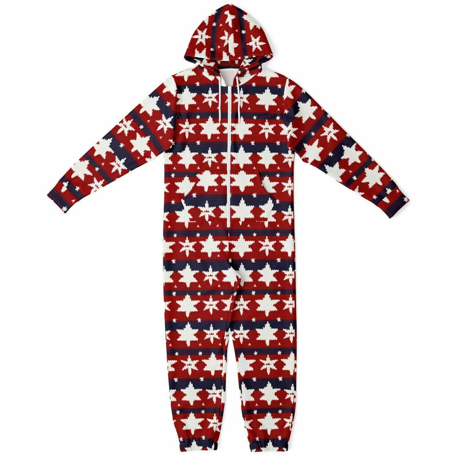 Americana Knitted Adult Athletic Jumpsuit, Red White & Blue Onesie Union Suit XS-S   - HolidayShoppingFinds