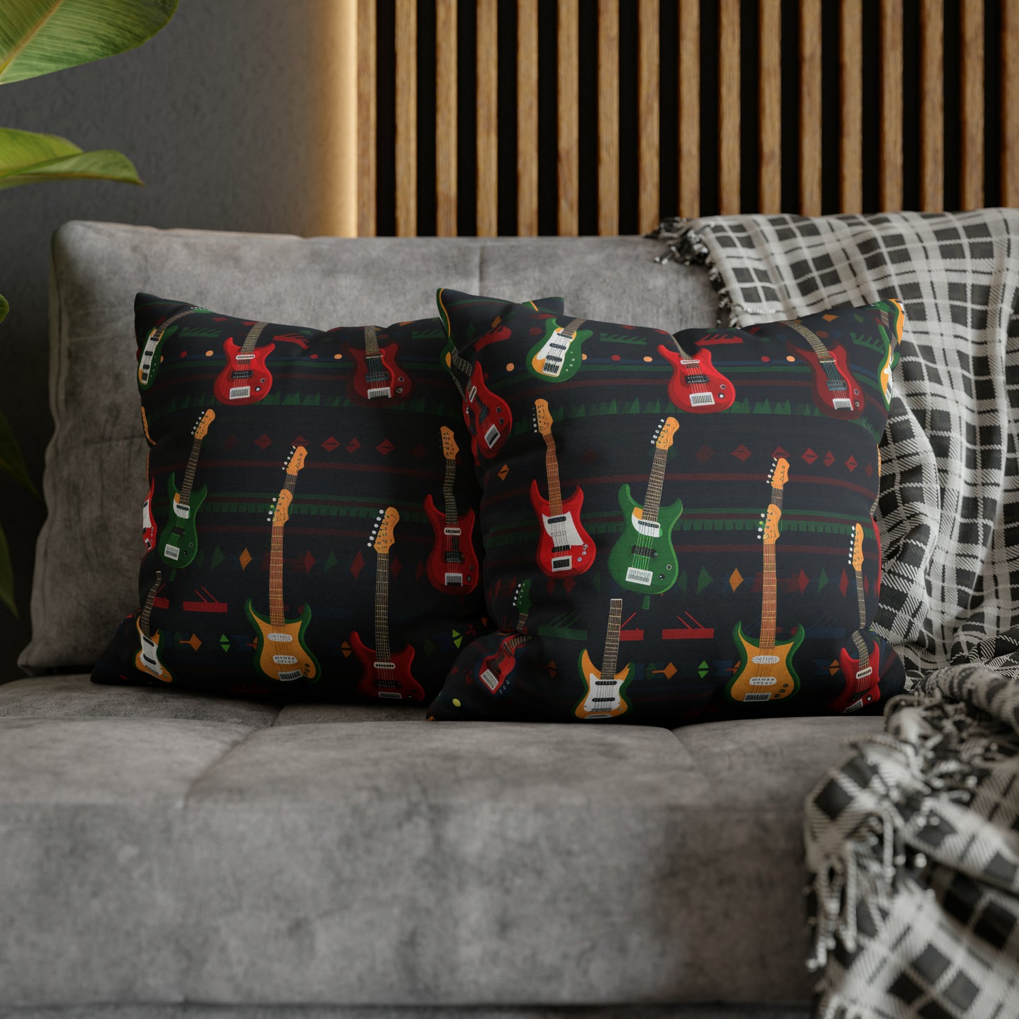 Rockstar Electric Guitar Pillowcase Cover, Red Green Yellow Guitars Accent Pillow    - HolidayShoppingFinds