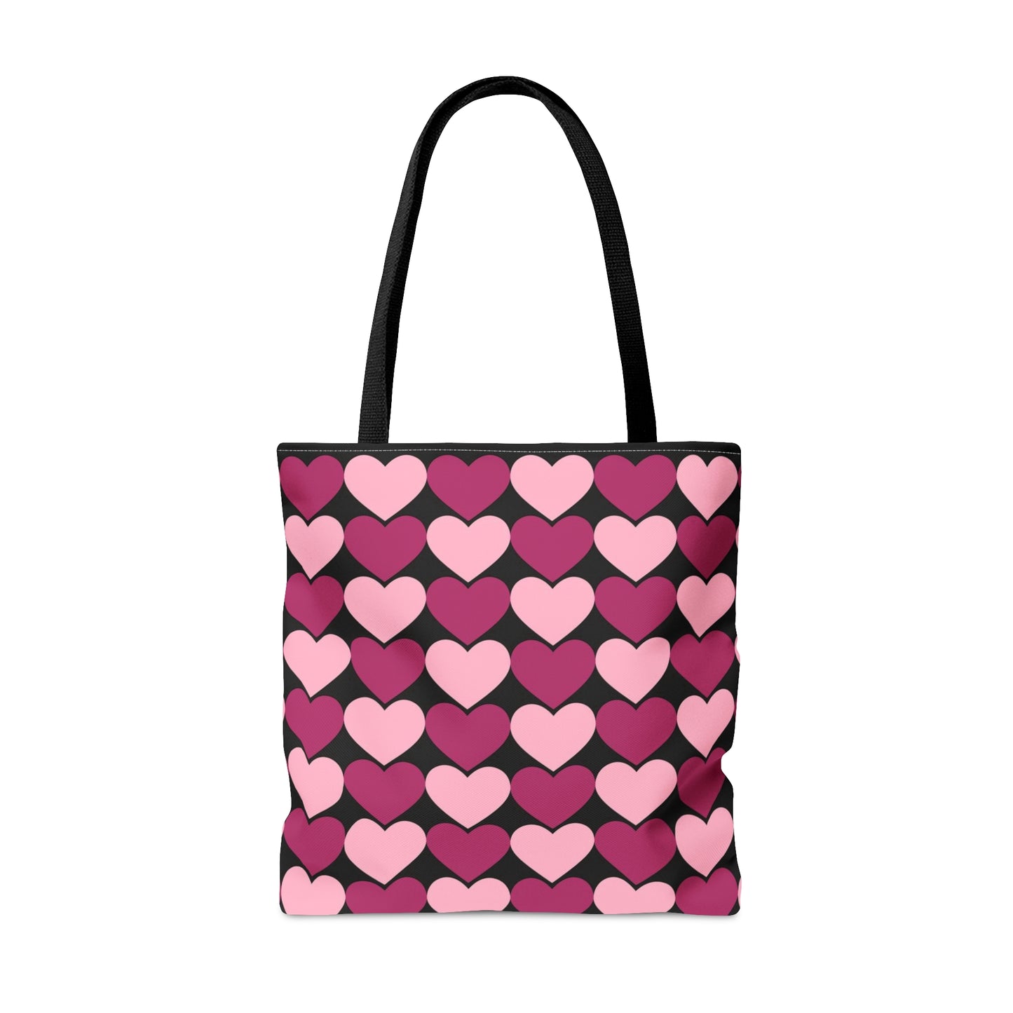 Big Pink & Purple Hearts Pattern Black Tote bag Valentines Day Gift    - HolidayShoppingFinds