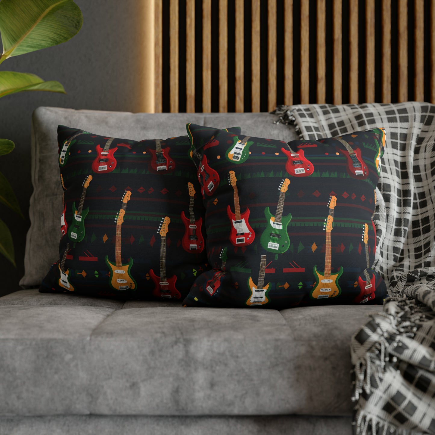 Rockstar Electric Guitar Pillowcase Cover, Red Green Yellow Guitars Accent Pillow    - HolidayShoppingFinds