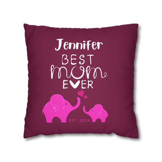 Personalized Best Mom Ever Gift Pillowcase, Gift for Mom, Elephants Pink Pillow Cover    - HolidayShoppingFinds