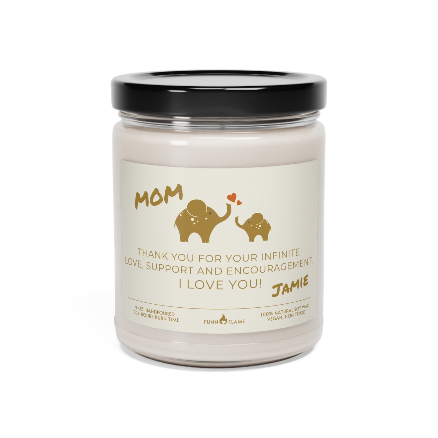 Personalized Mom Candle, Elephant Candle, Custom Gift for Mom (Khaki), Nursery Candle, New Mom, Birthday Baby Shower Mothers Day Gift 100% Vegan Cinnamon Vanilla 9oz  - HolidayShoppingFinds