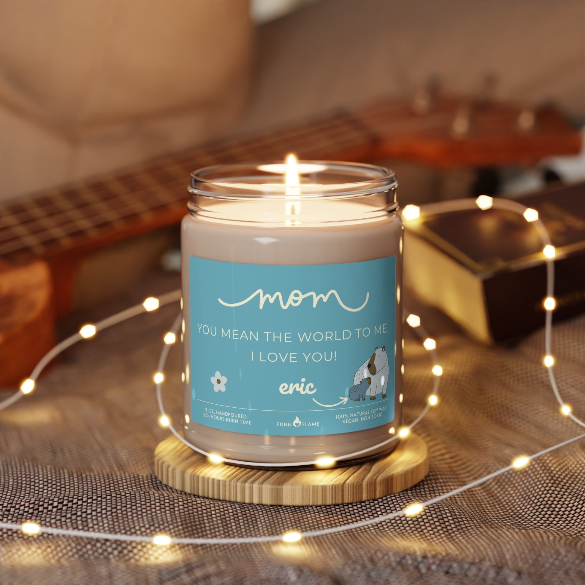 Personalized Mom Capybara Candle, Mother's Day Gift, Birthday, Blue, 100% Vegan Soy Wax Scented Candle, Eco-Friendly    - HolidayShoppingFinds