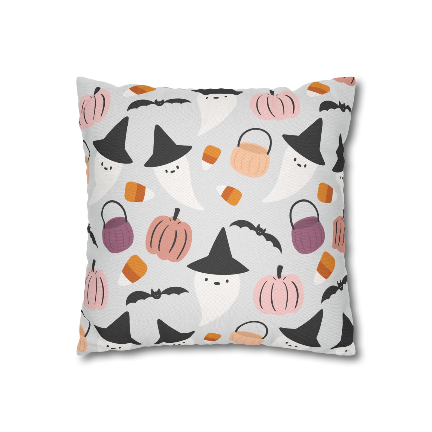 Whimsical Pillowcase, Halloween Ghost Bats Witch Hat Pumpkin Gray Pillow    - HolidayShoppingFinds