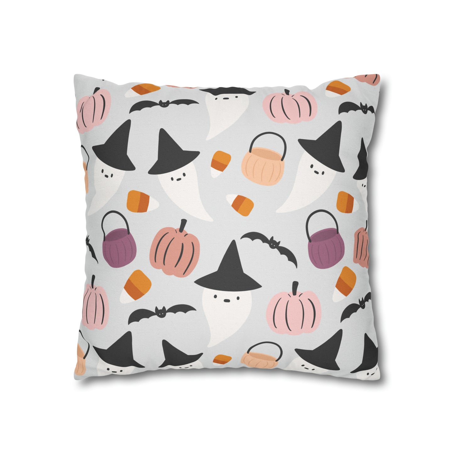 Whimsical Pillowcase, Halloween Ghost Bats Witch Hat Pumpkin Gray Pillow    - HolidayShoppingFinds