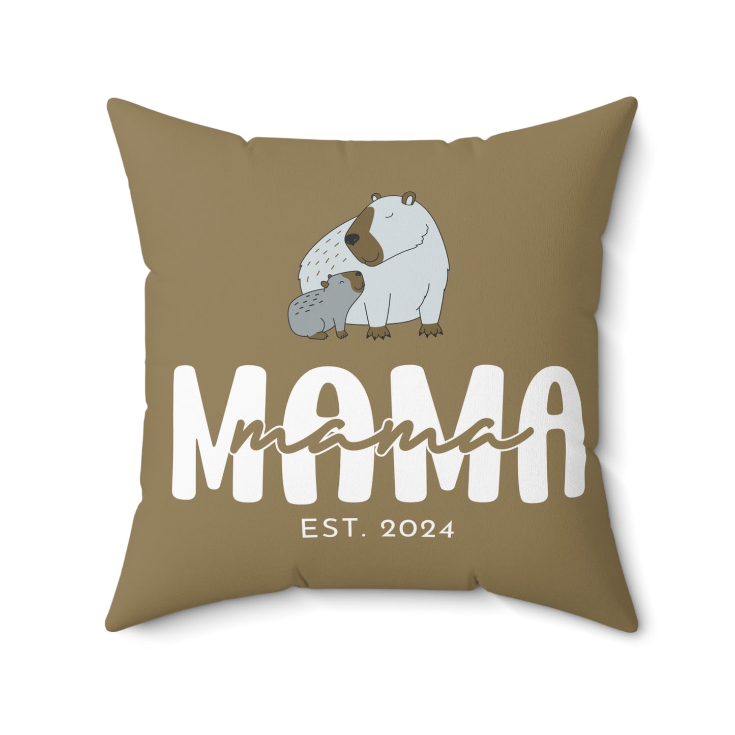 Personalized Mama Capybara Pillow Khaki, Gift For Mom, Custom Pillow with Insert    - HolidayShoppingFinds