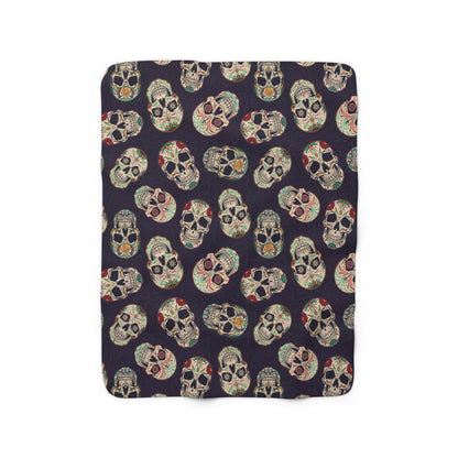 Gothic Sugar Skull Sherpa Fleece Blanket, Day of the Dead Purple Throw Blanket    - HolidayShoppingFinds