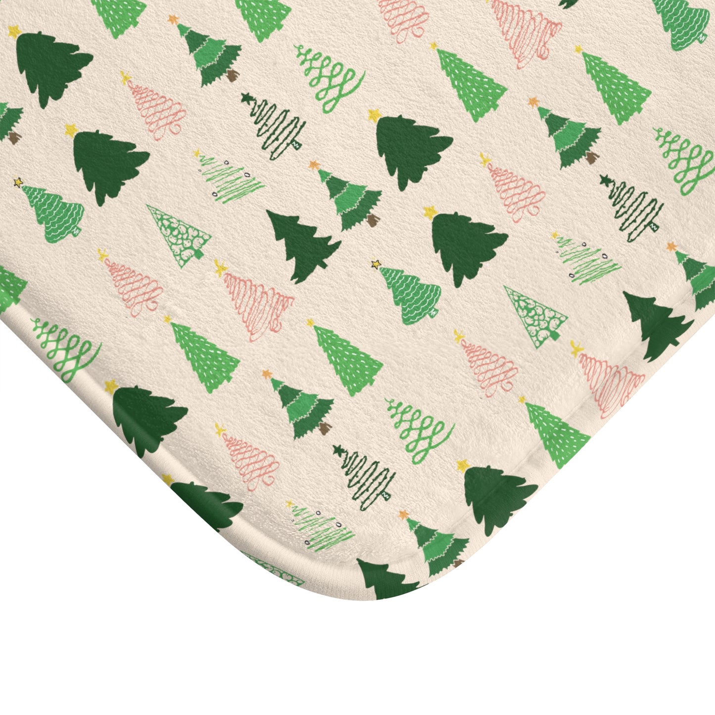 Christmas Trees Bath Mat, Ivory Holiday Bath Mat, Winter Bath Rug    - HolidayShoppingFinds