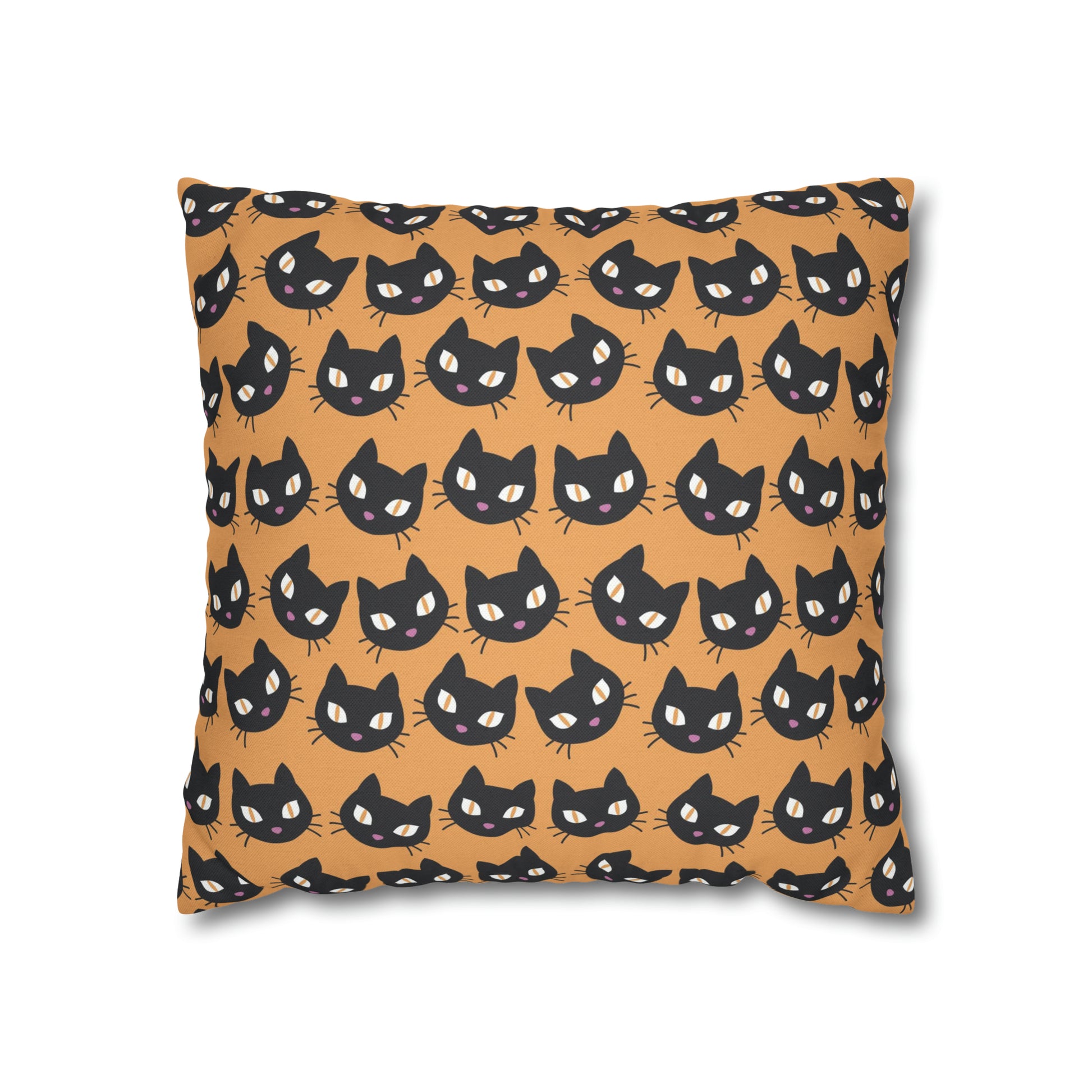 Cute Black Cats Halloween Pillowcase, Halloween Orange Throw Pillow Cover, Spooky Pillow, Square 2-Sided Pillow Case    - HolidayShoppingFinds