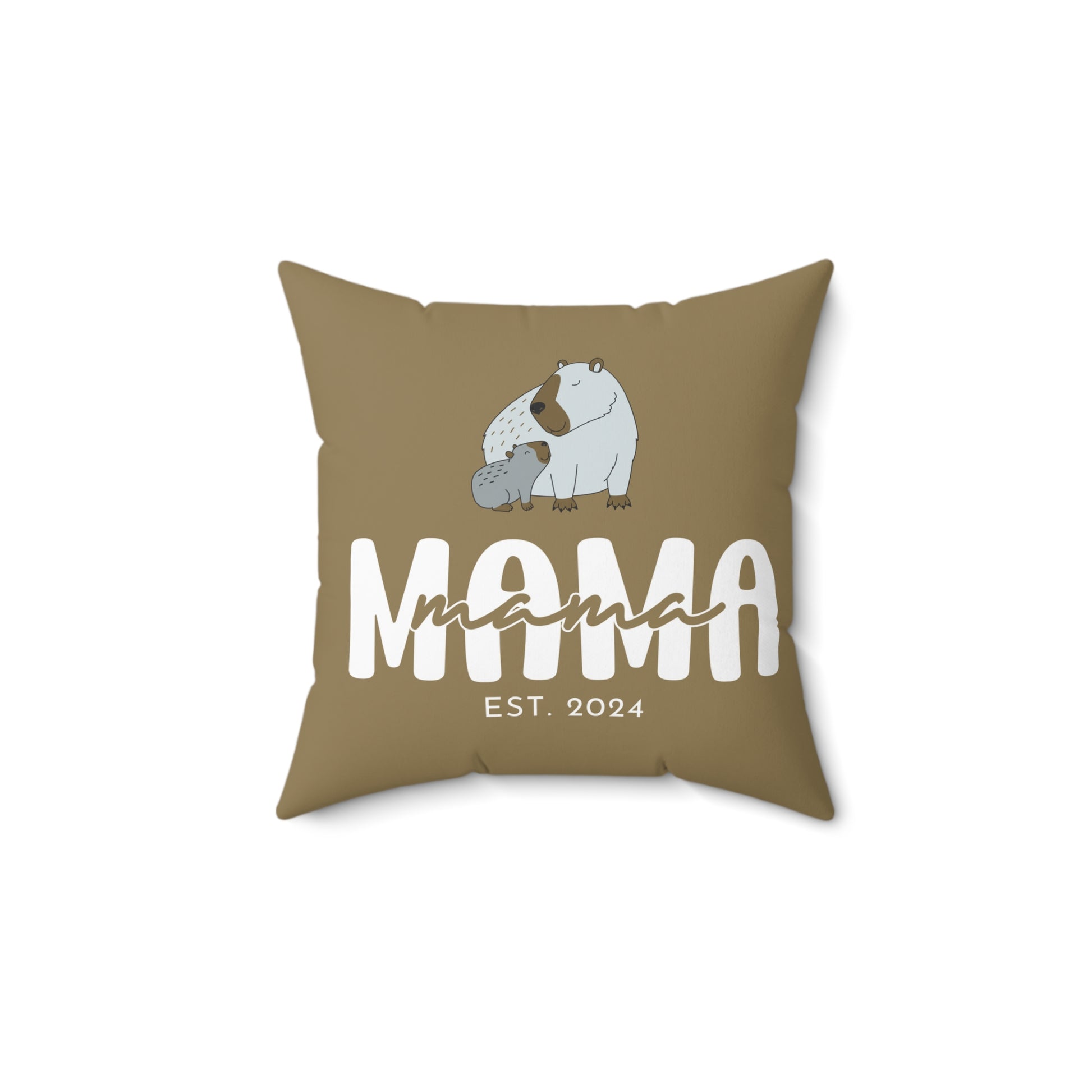 Personalized Mama Capybara Pillow Khaki, Gift For Mom, Custom Pillow with Insert    - HolidayShoppingFinds