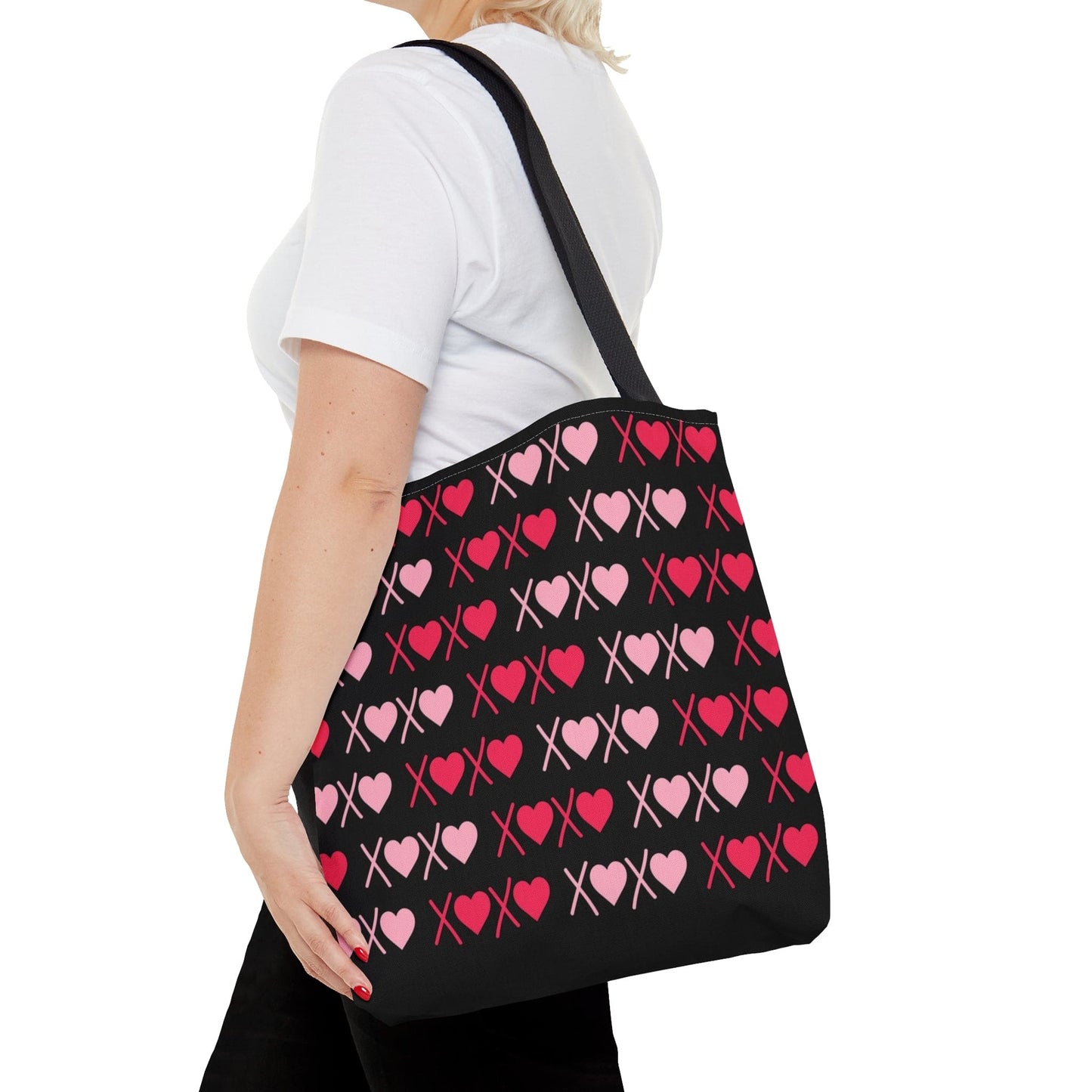 XOXO Pink Hearts Pattern Black Tote Bag - Valentine's Gift    - HolidayShoppingFinds