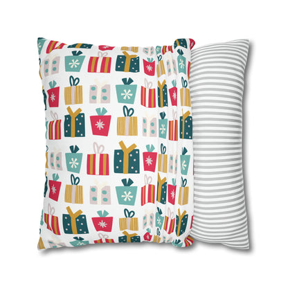 Gift Galore: Colorful Presents on White Square Pillow Case Throw    - HolidayShoppingFinds