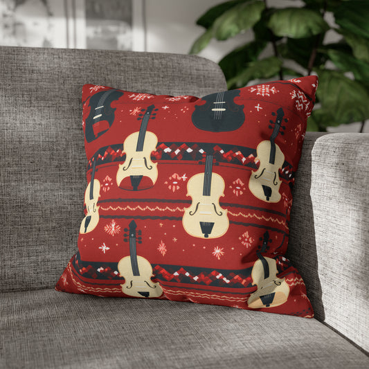 Violins Pillowcase, Symphony Accent Red Pillow Case Cover 18" × 18"   - HolidayShoppingFinds