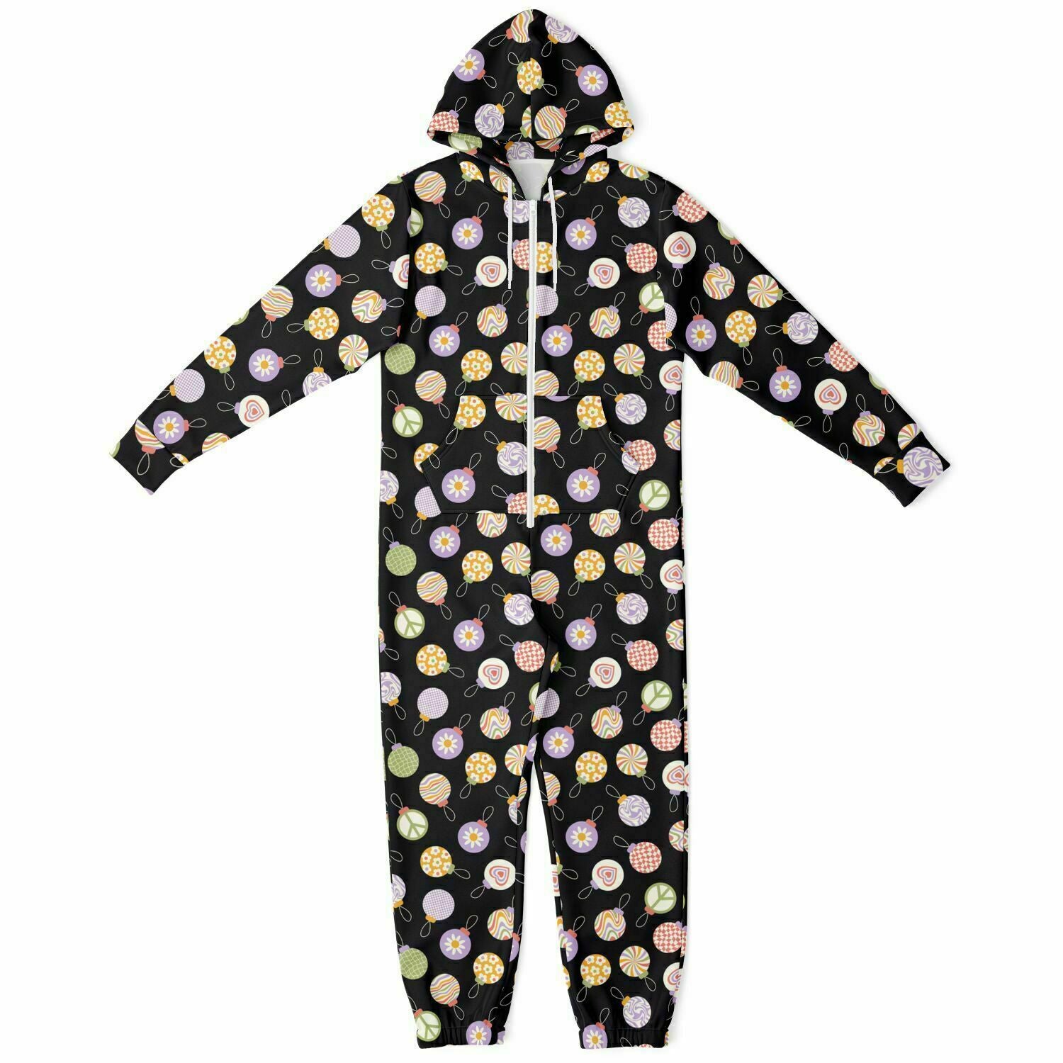 Colorful Christmas Ornaments Black Jumpsuit Adult Onesie Gender-Neutral Athletic    - HolidayShoppingFinds