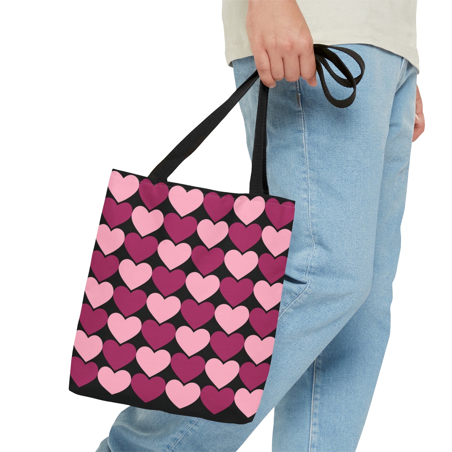 Big Pink & Purple Hearts Pattern Black Tote bag Valentines Day Gift    - HolidayShoppingFinds