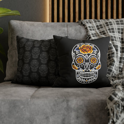 Sugar Skull Pillowcase, Day of the Dead Pillow, Dia De Los Muertos Pillow, Black Gothic Pillow, 2-Sided Square Pillow Cover 14" × 14"   - HolidayShoppingFinds