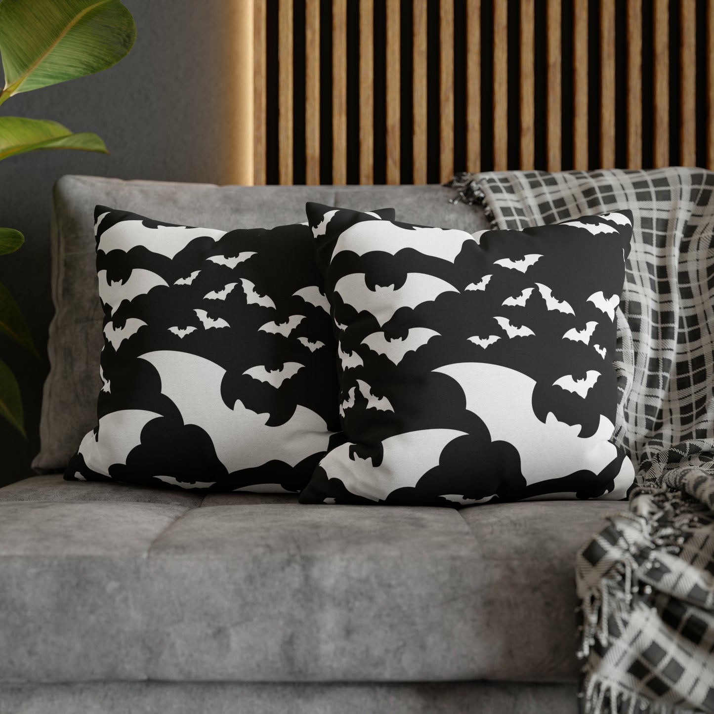 Spooky Bats Pillowcase, Halloween Black Pillow Cover, B&W Goth Pillow, Square 2-Sided Decorative Pillow    - HolidayShoppingFinds